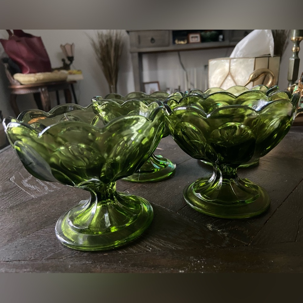 Vintage Green Glass Dessert Bowls
